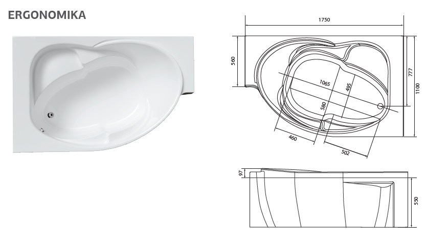 Акриловая ванна Marka One Ergonomika 158-175x110 L