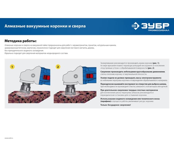 Коронка алмазная вакуумная Зубр Профессионал 32 мм, М14, 15 мм кромка 29865-32