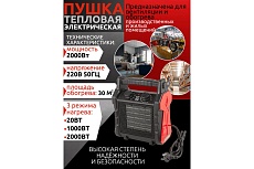 Электрическая тепловая пушка Forcekraft 2000Вт, 220В,50Гц, 3 режима нагрева:20/1000/2000Вт, площадь обогрева-30м2, защита от перегрева, встроенный термостат FK-BH-20R3(51896)
