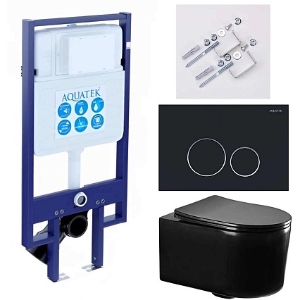 Подвесной унитаз SET Aquatek Мия-MB-020 4в1, кнопка черный матовый