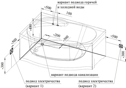 Акриловая ванна Ваннеса Монти 150х105 с г/м Классик хром, R