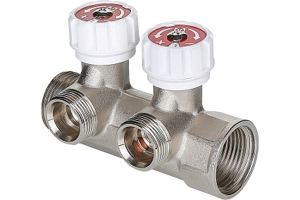 Коллектор с регулировочными вентилями Valtec 1"х4 выхода, евроконус 3/4" (на подающий трубопровод) VTc.570.NE.0604