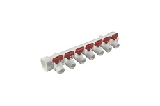 Коллектор полипропиленовый Millennium 40 мм, с кранами, 7 выходов, красная ручка 3M62-mnr-400720