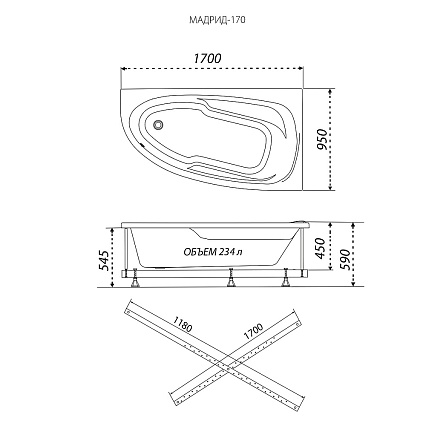 Акриловая ванна Тритон Мадрид 170x95 см R