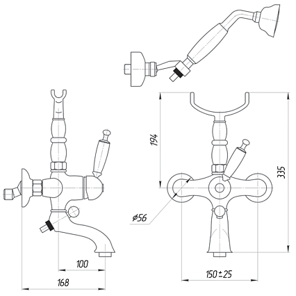 Смеситель для ванны Migliore Oxford ML.OXF-6302.BI.CSCR с душем, состаренный хром