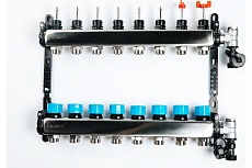 Коллекторная группа с расходомерами Federica Bugatti FB 1&quot;x3/4&quot; 9 выходов, нержавейка 2015360