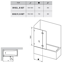 Шторка для ванны Ravak BVS2-100 хром/Transparent L