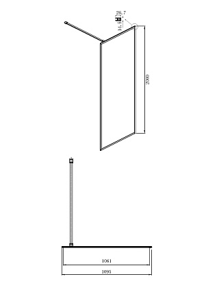 Душевая перегородка Ambassador Walk-In 110x200 15031217 профиль черный