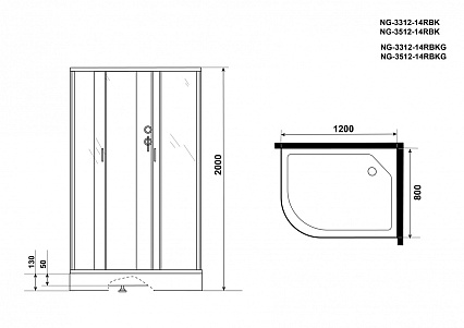 Душевая кабина Niagara NG 3512-14RBKG 120x80 стекло тонированное, без крыши, гидромассаж