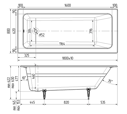 Чугунная ванна Wotte Line Plus 180x80