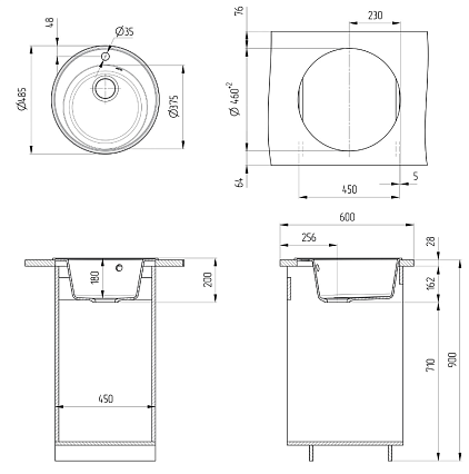 Кухонная мойка Ulgran Quartz Nora 485-08 48.5 см космос