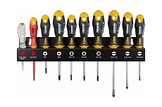 Набор отверток Felo Ergonic SL/PZ/Tx, отвертка VDE и отвертка тестер-сети на стальной стойке, 10 шт 40091043