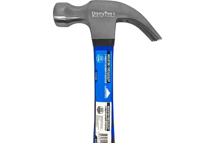Молоток-гвоздодер Vertextools 225 г, фибергласовая обрезиненная рукоятка 10-25-225
