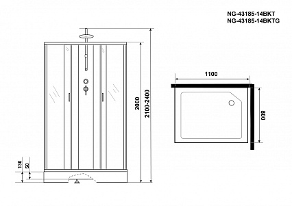 Душевая кабина Niagara NG 43185-14QBKT 110x80 стекло матовое, без крыши, тропический душ