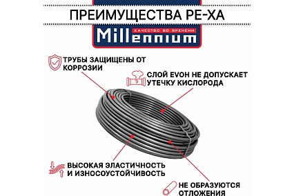 Труба из сшитого полиэтилена Millennium TPXA202810 серый с антикислородным барьером RAUTITAN STABIL PE-Xa/EVOH 20х2,8 100м. (Турция)