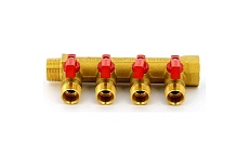 Коллектор Tiemme НВ 3/4', 4х1/2'х16 Н 36 мм, с кранами 1820016/1824G160404