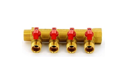 Коллектор Tiemme НВ 3/4', 4х1/2'х16 Н 36 мм, с кранами 1820016/1824G160404
