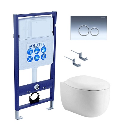 Подвесной унитаз SET Aquatek Альтаир cm-018 4в1 с микролифтом, кнопка хром Подвесной унитаз SET Aquatek Альтаир cm-018 4в1 с микролифтом, кнопка хром