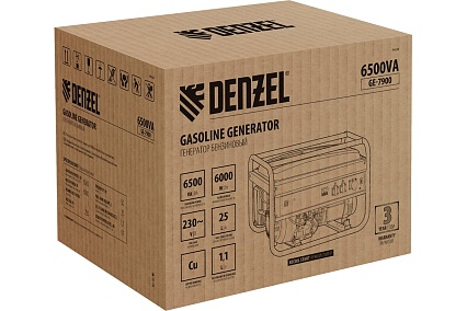 Бензиновый генератор 6,5 кВт, 220В/50Гц, 25 л Denzel GE 7900 94638