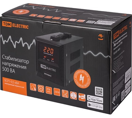 Стабилизатор напряжения TDM ELECTRIC БСР1-0,5 кВА, электронный, переносной SQ1201-0031