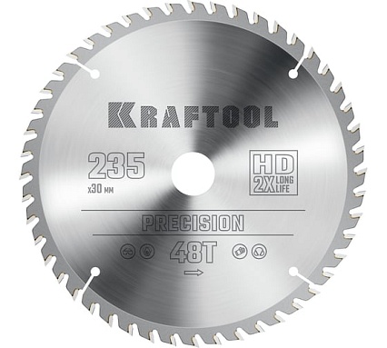 Диск пильный по дереву Kraftool Precission 235x30 мм, 48Т 36952-235-30