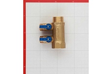 Коллектор Tiemme 2 отвода, с шаровыми клапанами 1х1/2&quot;(16) (латунь) синие ручки 1820042