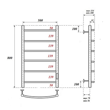 Полотенцесушитель электрический Point PN04858B П6 50x80 диммер справа, черный