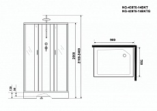 Душевая кабина Niagara NG 43975-14QBKTG 90x70 стекло матовое, без крыши, тропический душ, гидромассаж