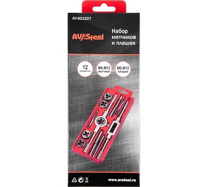 Набор метчиков и плашек AV Steel 12 предметов, М6-М12 AV-921207
