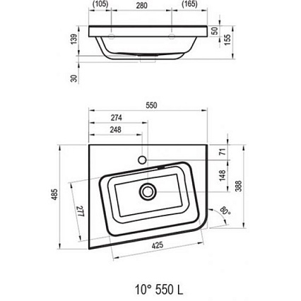 Раковина Ravak 10° 55 см L