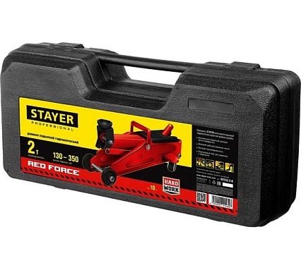 Гидравлический подкатной домкрат Stayer "RED FORCE", 2т, 130-350мм, в кейсе, 43153-2-K