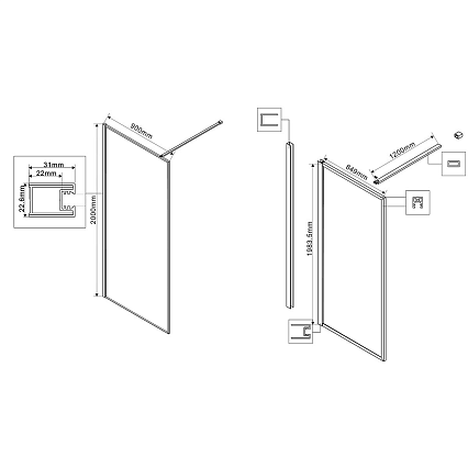 Душевая перегородка Vincea Волк-Ин (Walk-In) VSW-1HP900GWBG 90x200 брашированное золото, ламинированное с золот.нитями
