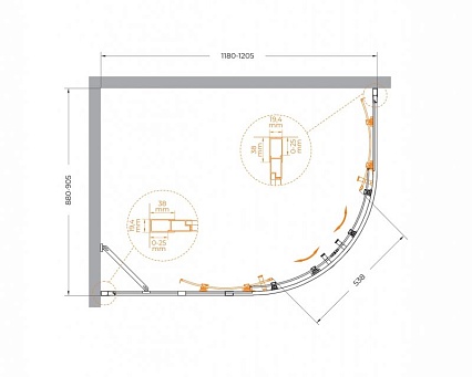 Душевой уголок Cezares MOLVENO-RH-2-120/90-C-GM-IV 120x90 прозрачный, оружейная сталь