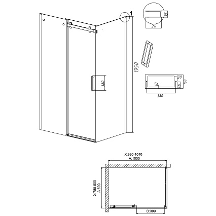 Душевой уголок Grossman Classic 120.K33.04.1080.21.00 100x80 прозрачный, черный матовый
