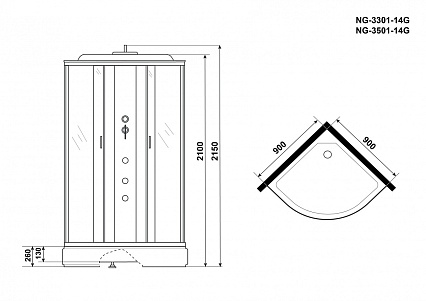 Душевая кабина Niagara NG 3301-14G 90x90 стекло матовое, гидромассаж