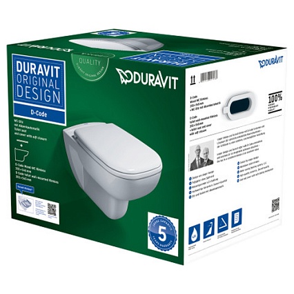 Подвесной унитаз Duravit D-Code Rimless (с крышкой SoftClose) 45700900A1