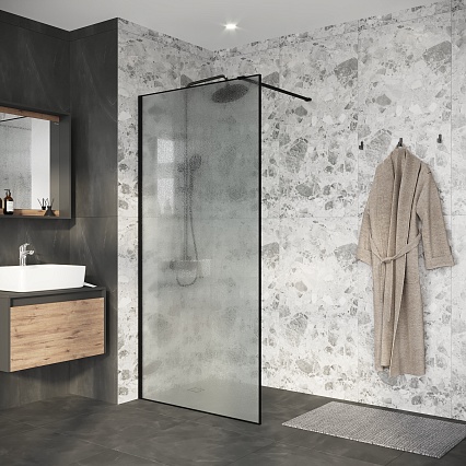 Душевая перегородка Niagara Nova NG-781-10BLACK 100x200 эффект битого стекла, профиль черный матовый