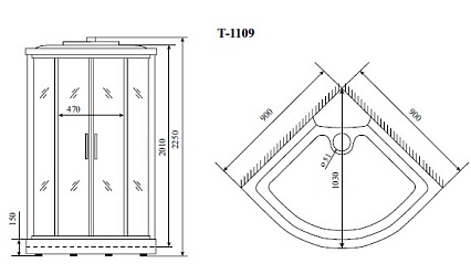 Душевая кабина Timo Standart T-1109 90x90, с г/м, тонированные стекла, хром