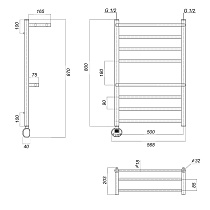 Полотенцесушитель электрический Domoterm Медея П8 500x800 EL ТЭН слева, 2 полки, хром