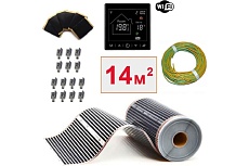 Плёночный электрический тёплый пол ТеплоСофт 14м.кв. с умным черным wi-fi терморегулятором плёнка 14м.кв./М2/черный