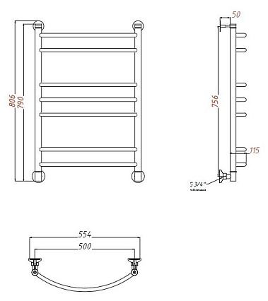 Полотенцесушитель водяной Aquanet Romeo(г2) 50x80 см