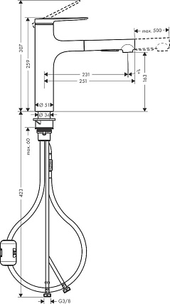 Смеситель для кухни Hansgrohe Zesis M33 2jet 74801000 с вытяжным душем