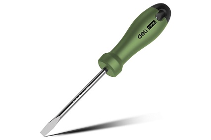 Шлицевая отвёртка Deli HOME SERIES GREEN HT1106L 6x150мм эксклюзивный дизайн, софттач пластик 130295