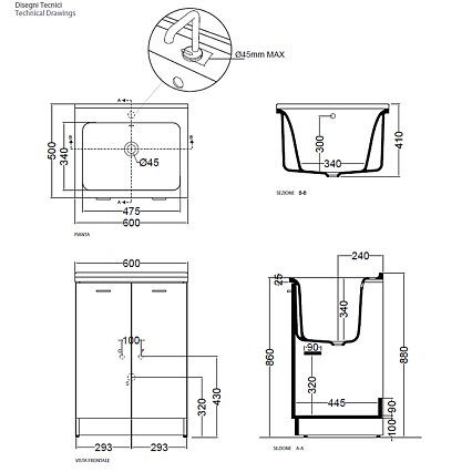 Тумба с раковиной Kerasan Aquadom 9166K3*1 60x50 см (c 1 отв. под смеситель), белый матовый