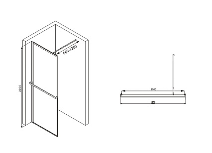 Душевая перегородка Abber Immer Offen 120x200, черный AG60120B