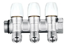 Коллектор DOUBLE-LIN латунь, с регулируемыми клапанами и евроконусом К 3/4", 3 выхода 1/2" LL9036 (3/4"-1/2"х3)