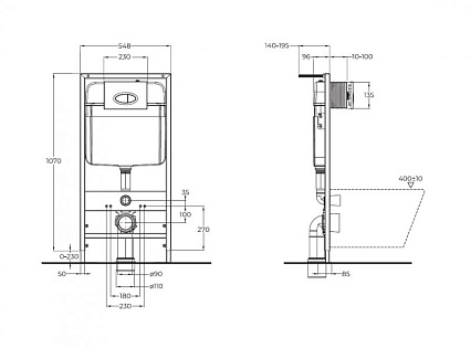 Подвесной унитаз Cezares Stylus CZR-513-TH-R/CZR2316SC/BB026/BB051CR комплект 4в1