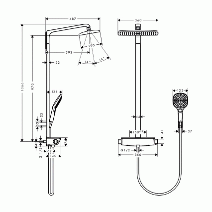 Душевая стойка Hansgrohe Raindance Select E 360 Showerpipe 27112000 термостат