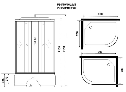 Душевая кабина Niagara Promo P90/70/40L/MT 90x70 стекло матовое, без г/м, L