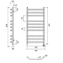 Полотенцесушитель электрический Domoterm Лаура П10 500x800 ER ТЭН справа, хром